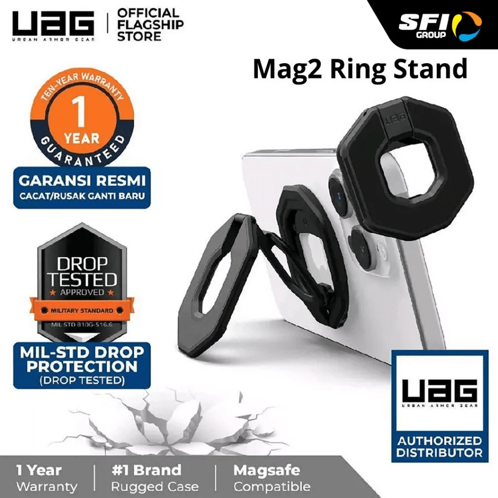 UAG For Dual Magnetic Ring Stand Handphone - Monarch Mag2 - Black - Compatible with MagSafe - SFI Group