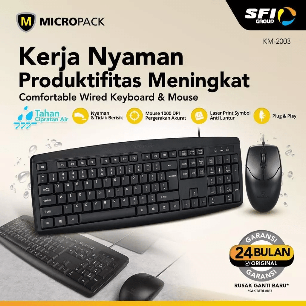 Micropack Keyboard Cable Wired Low Cap Black - Spill Resistant - KM-2003 - SFI Group