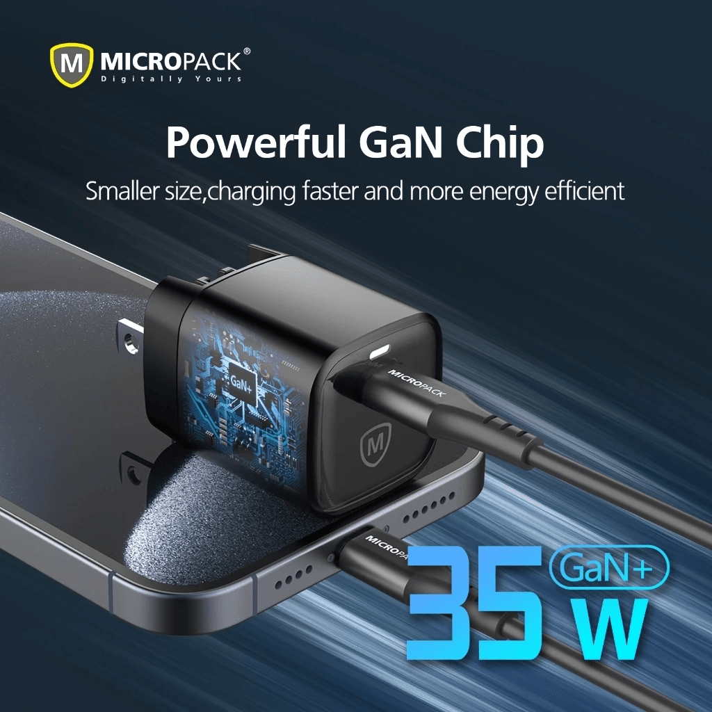 Micropack Mini Wall Charger with Travel Adapter - USB-C Fast Charging - 35watt - GaN - Overcharge Protection - MWC-135 - SFI Group - 4