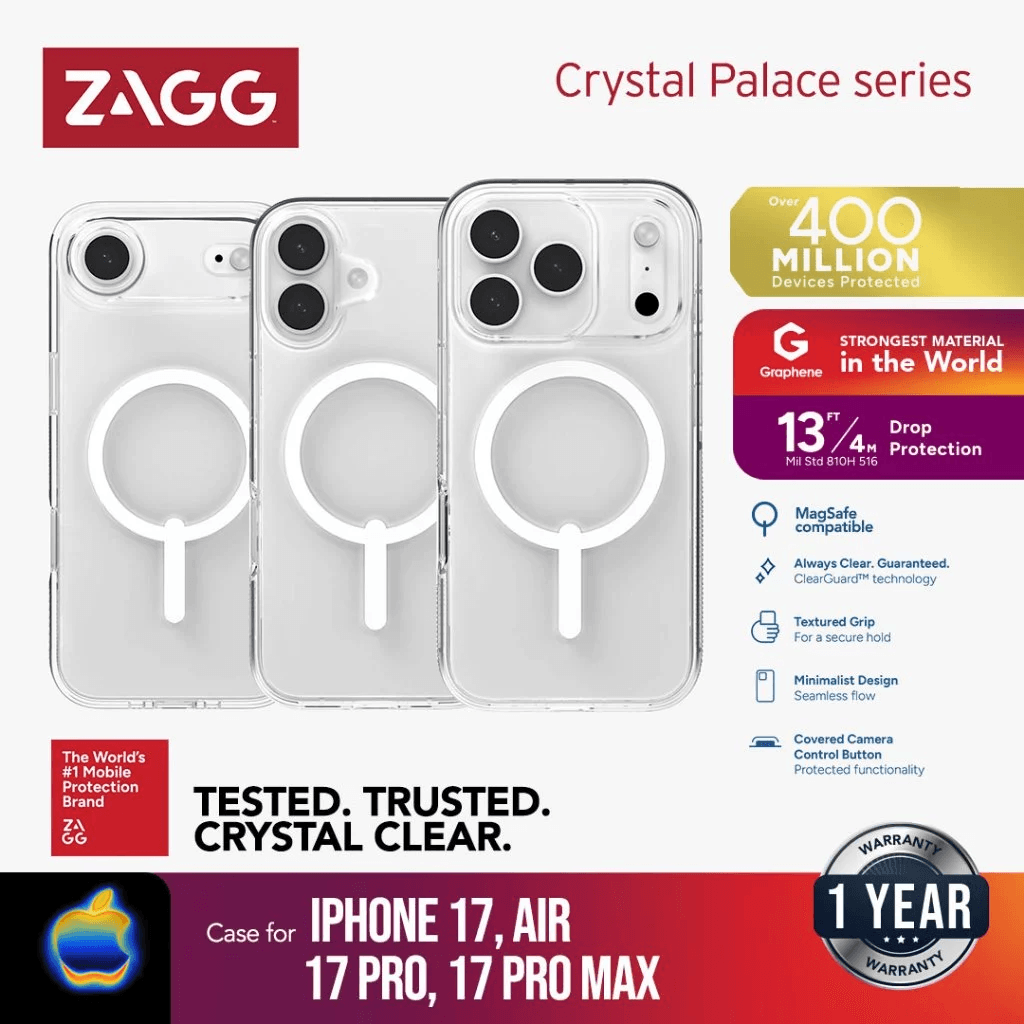ZAGG Case iPhone 17 iPhone 17 Air - Casing iPhone 17 - Crystal Palace Snap for MagSafe Phone Case with Camera Button - Clear - SFI Group