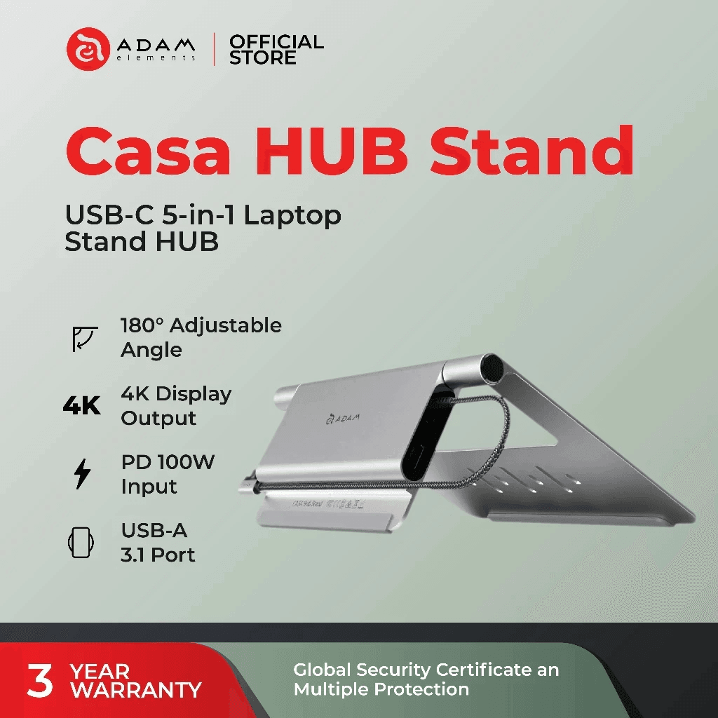 Adam Elements Data Converter USB-C 5-in-1 - Laptop Stand Hub - Casa Hub Stand - Grey - AAPADHUBSTDGY - SFI Group