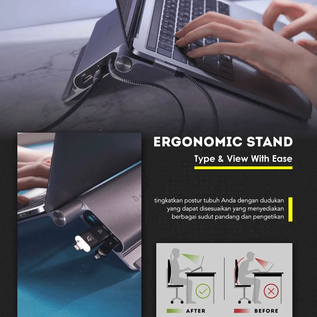 Adam Elements Data Converter USB-C 5-in-1 - Laptop Stand Hub - Casa Hub Stand - Grey - AAPADHUBSTDGY - SFI Group - 5