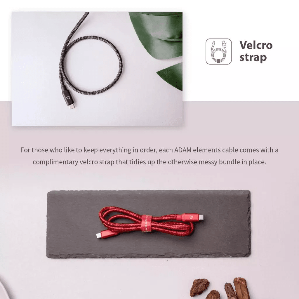 Adam Elements Cable Data USB-C 3.1 - Fast Charging C to C 100W - Nylon Braided - 10 Gbps - 100 cm - Casa C100+ - Black - ACBADC100BK - SFI Group - 3