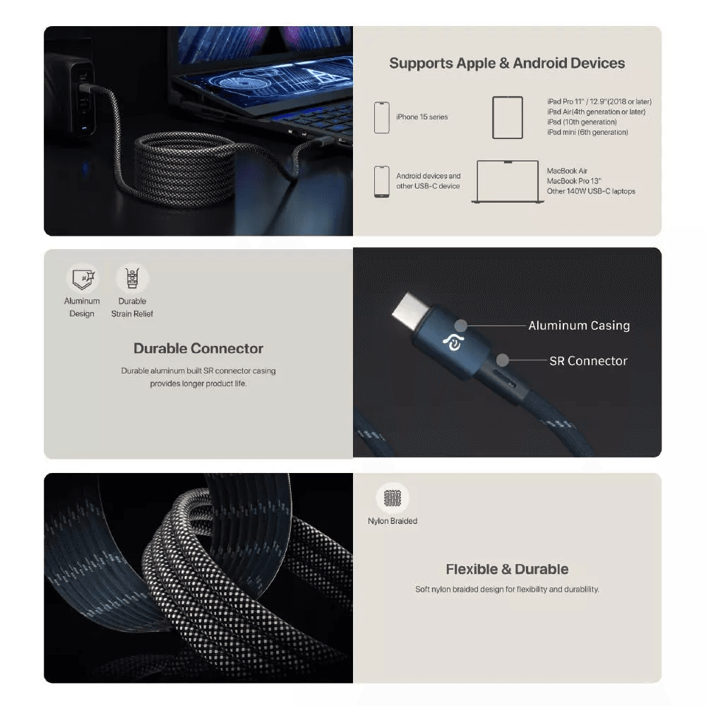 Adam Elements Cable Data Magnetic USB C to C 240W - 100 cm - Kabel Data/Kabel Charger - Casa MP100 - ACBADMP100 - SFI Group - 2