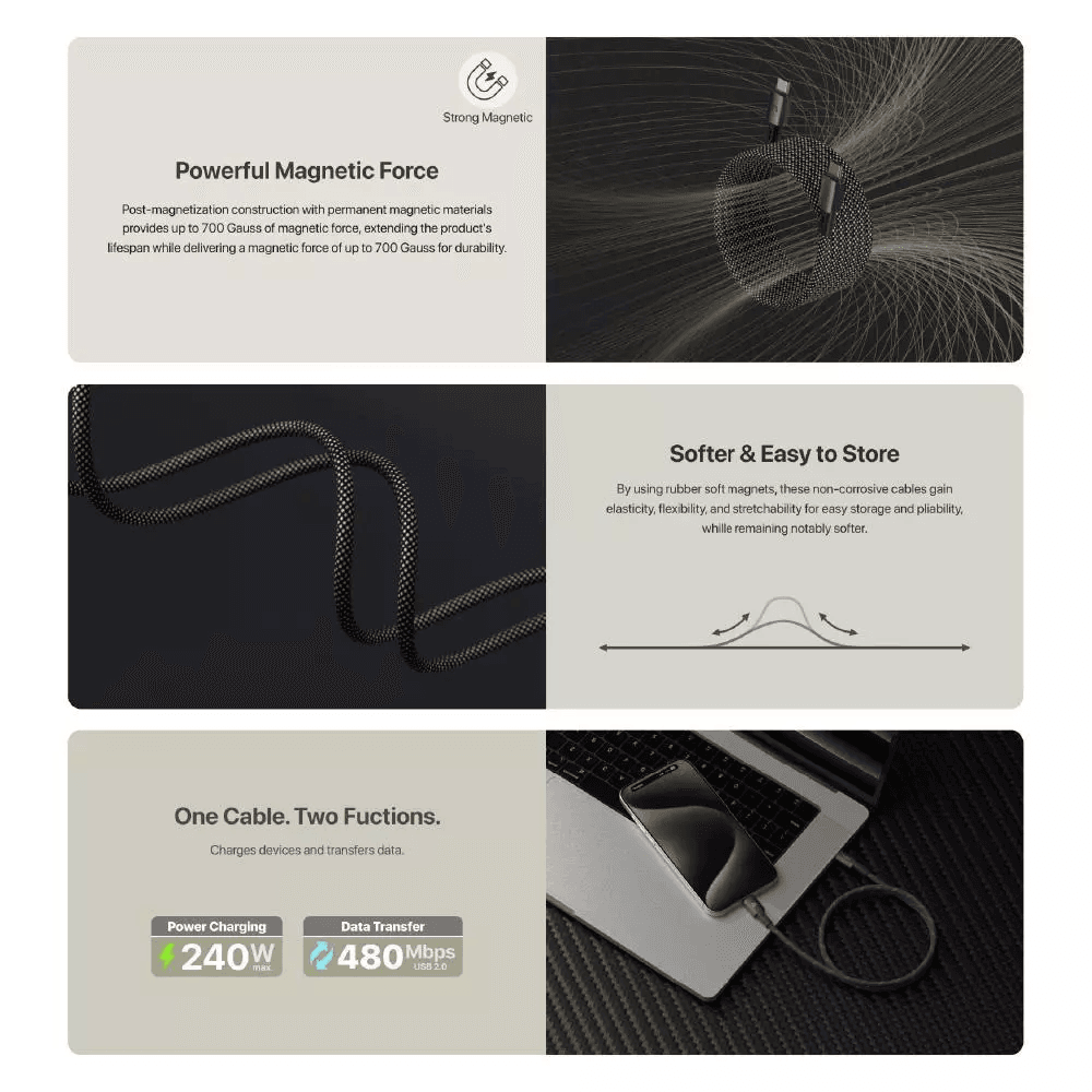 Adam Elements Cable Data Magnetic USB C to C 240W - 100 cm - Kabel Data/Kabel Charger - Casa MP100 - ACBADMP100 - SFI Group - 3