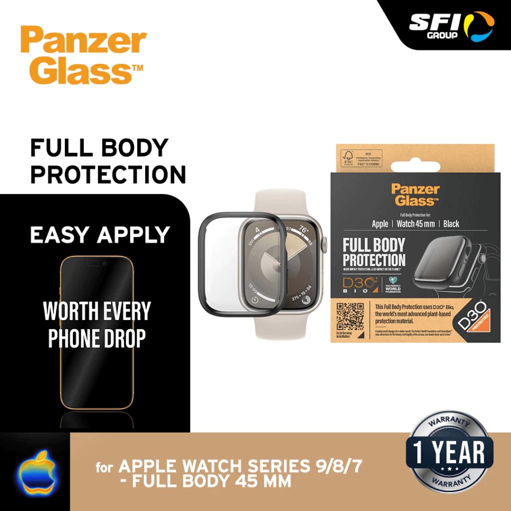 PanzerGlass Screen Protector Apple Watch Full Body with D30 S9/8/7 | Ultra Case Apple Watch 45mm Tempered Glass Anti Gores - SFI Group
