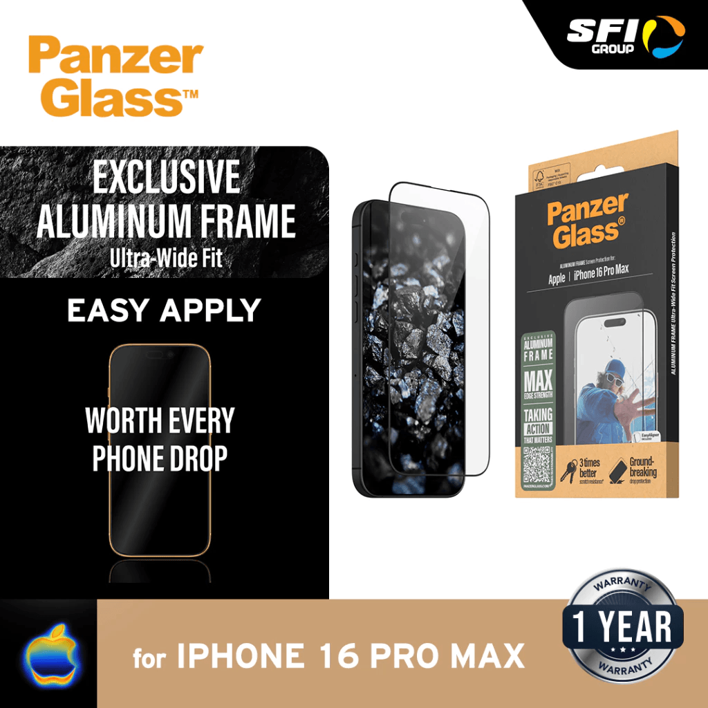 PanzerGlass Aluminium UWF Screen Protector For iPhone 16 Pro | 16 Pro Max | Tempered Glass Anti Gores ProMax - SFI Group