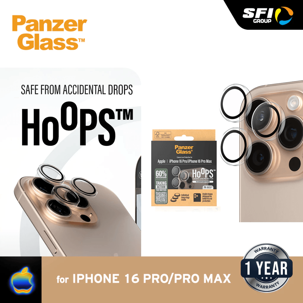 PanzerGlass Hoops Camera Lens Protector (3 Lens) Natural Titanium For iPhone 16| iPhone 16 Pro | 16 Pro Max | ProMax Pelindung Lensa Kamera - SFI Group