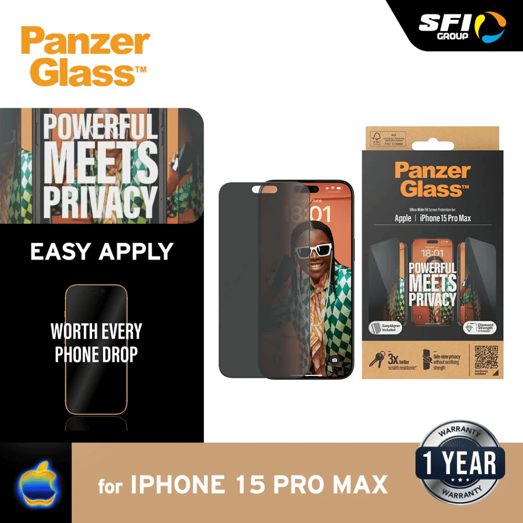 PanzerGlass Privacy UWF Screen Protector For iPhone 15 | 15 Pro | 15 Max | Tempered Glass Anti Gores ProMax - SFI Group