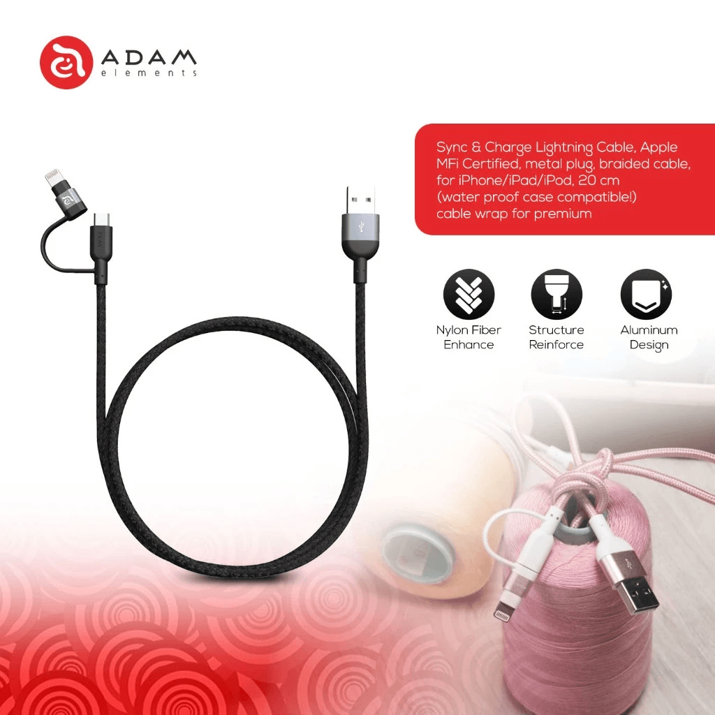 Adam Elements - PEAK II C120B - Cable USB-C to Lightning - 120CM - 30W - Sync & Charge - Black - Kabel Charger - 5