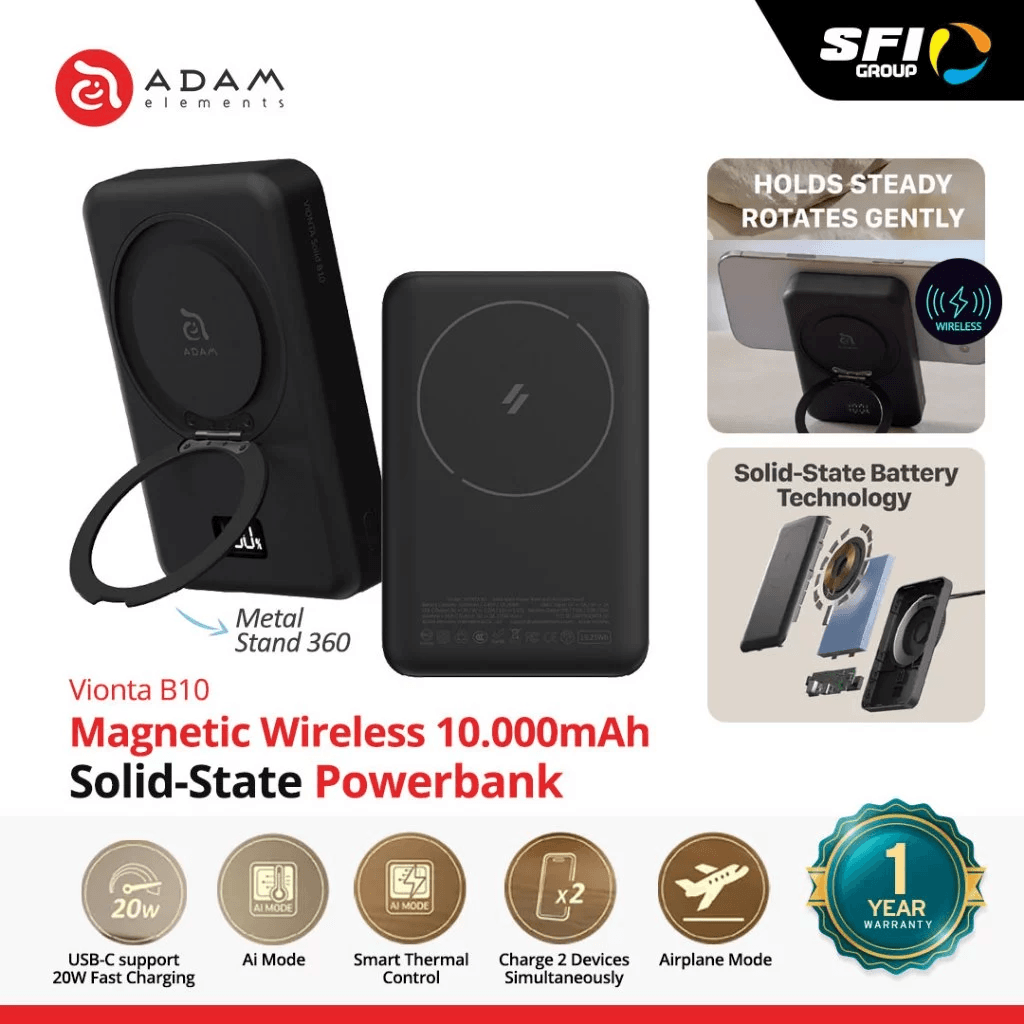 Adam Elements - Vionta B10 Powerbank Magnetic 10.000 mAH - Power Bank Solid State Foldable Stand Kickstand 10000 Fast Charging
