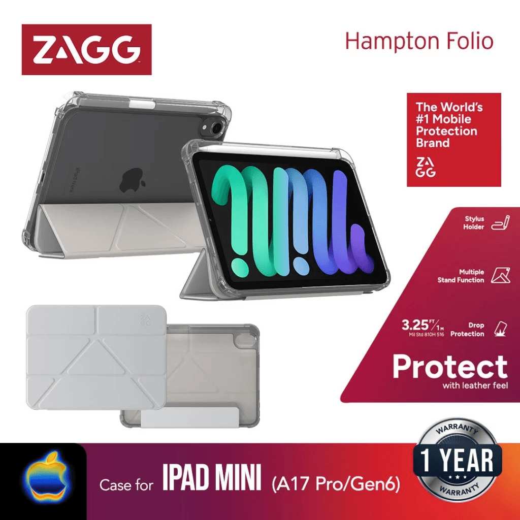 ZAGG Case For iPad Mini 6/7 Hampton Folio Casing - Lightgrey (702317917)