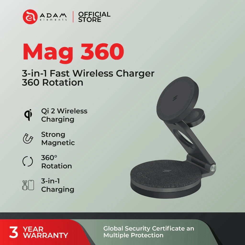 Adam Elements Mag 360 - Travel Charger Magnetic - Q12 3 in 1 Foldable Travel Charging Station - 2