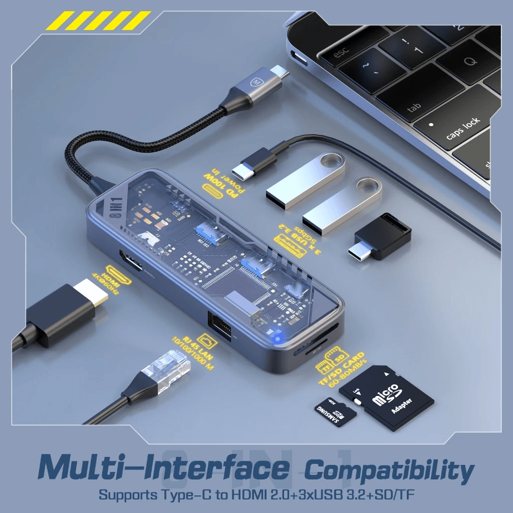 Micropack Data Converter USB-C Hub Multiport Adapter 6-in-1 - Ultra HD 4K - Fast Data Transmition - 100W PD Fast Charging - MDC-N8T - SFI Group - 4