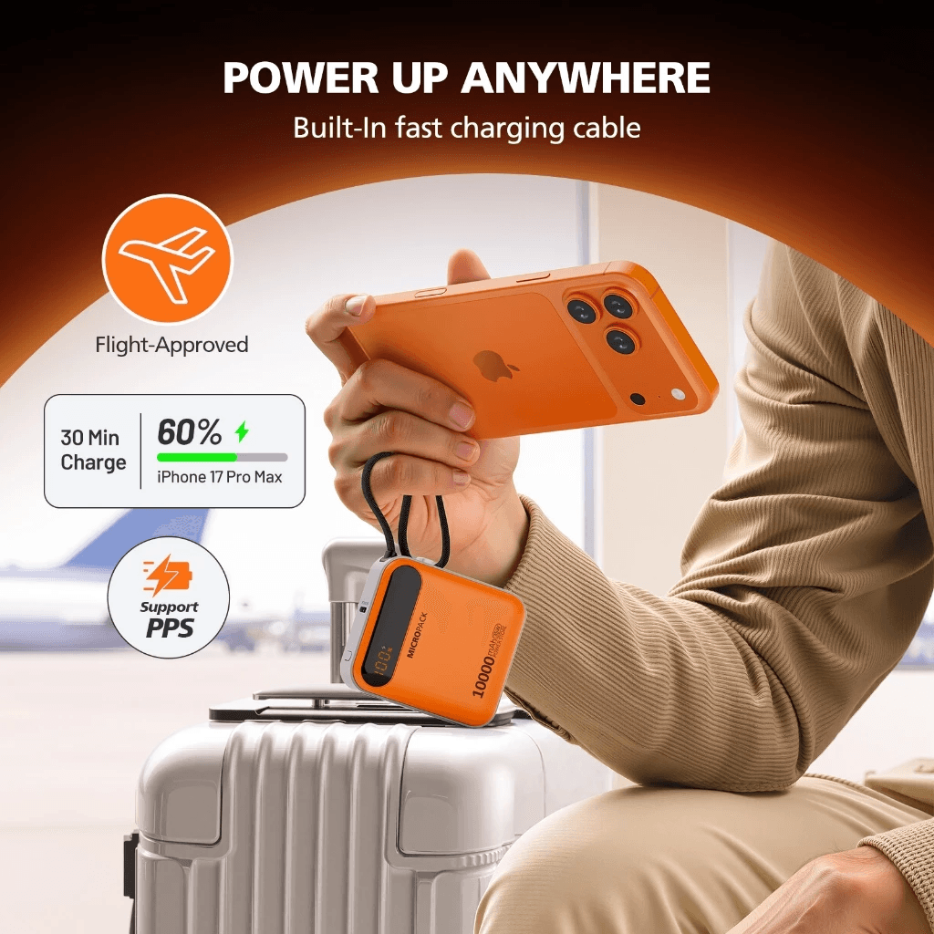 Micropack Powerbank 10.000mAh - Fast Charging 35 watt - 2-in-1 - Detachable USB-C Cable - Power Bank 10000 Super Mini - PB-1035C - 2
