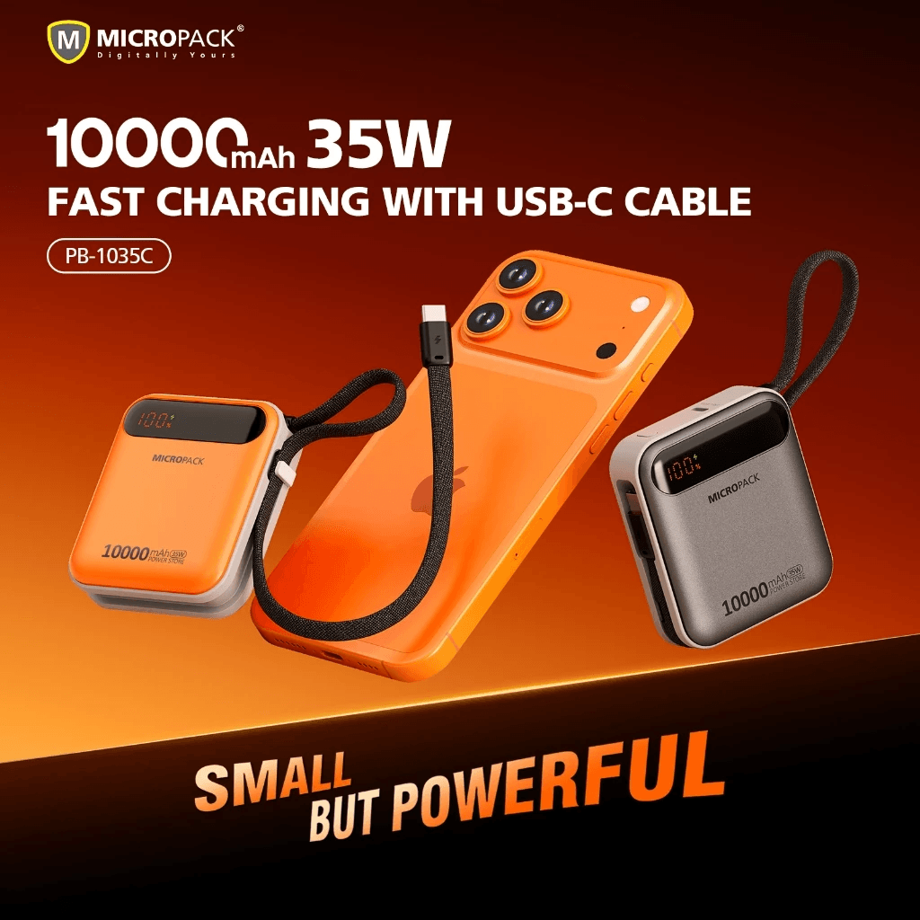 Micropack Powerbank 10.000mAh - Fast Charging 35 watt - 2-in-1 - Detachable USB-C Cable - Power Bank 10000 Super Mini - PB-1035C - 3