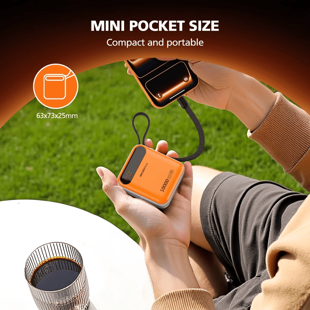Micropack Powerbank 10.000mAh - Fast Charging 35 watt - 2-in-1 - Detachable USB-C Cable - Power Bank 10000 Super Mini - PB-1035C - 4