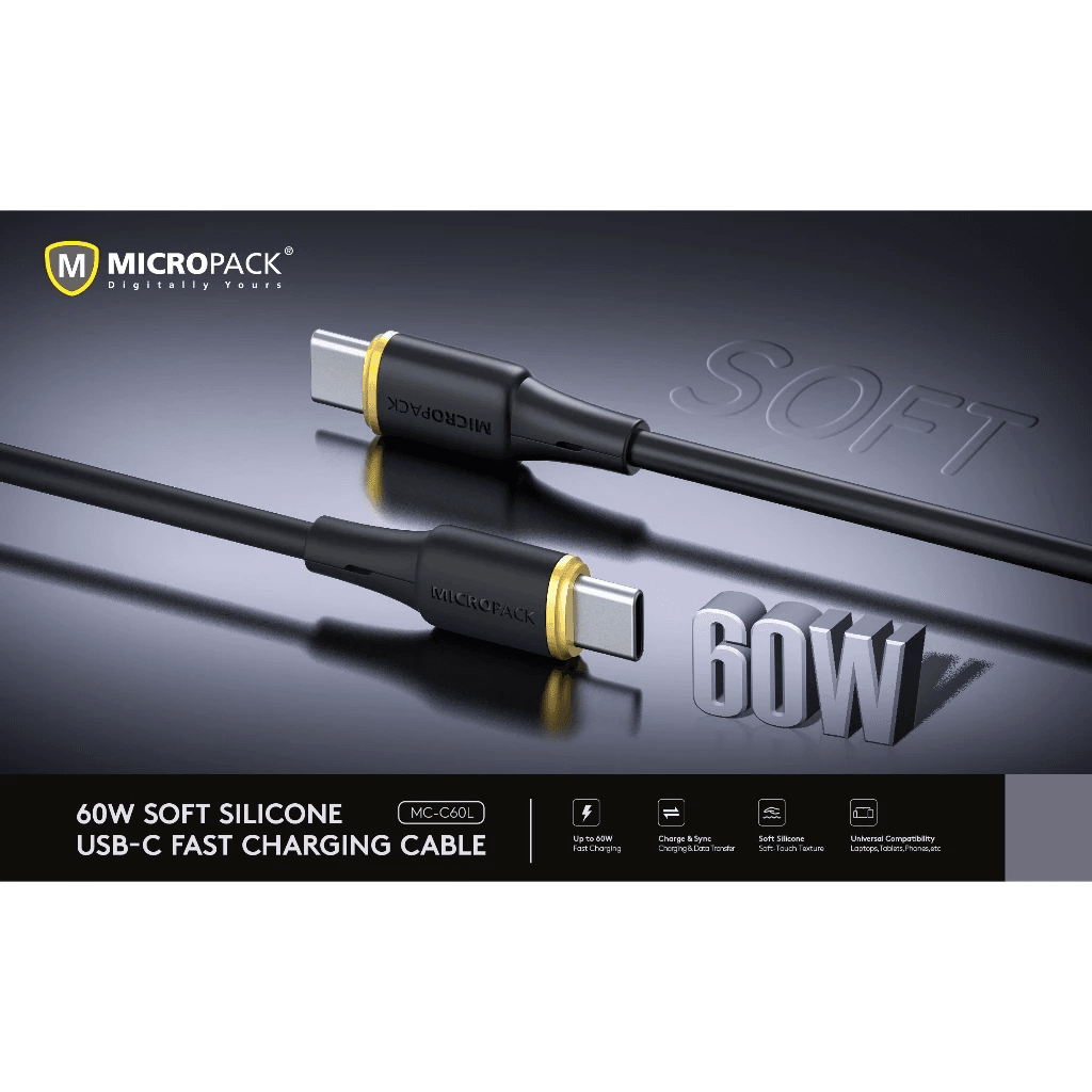 Micropack Cable C to C - Fast Charging & Soft Silicon Cable - 60 Watt - Kabel Charger 1,2 Meter - MC-C60L - SFI Group - 4