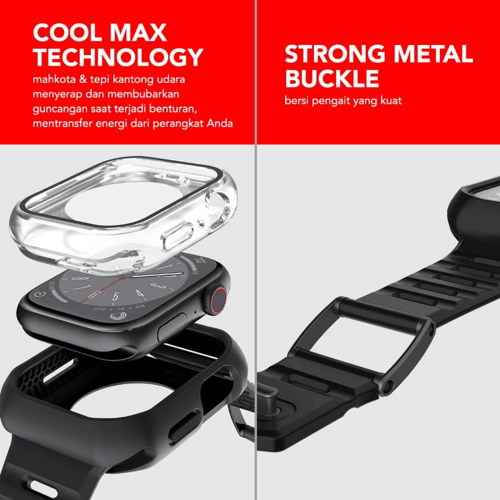 ITSKINS Case For Apple Watch 8/7 (45MM) Hybrid R 360 Solid Bundle (Lens Cover, Bumper, Strap - Black - SFI Group - 3