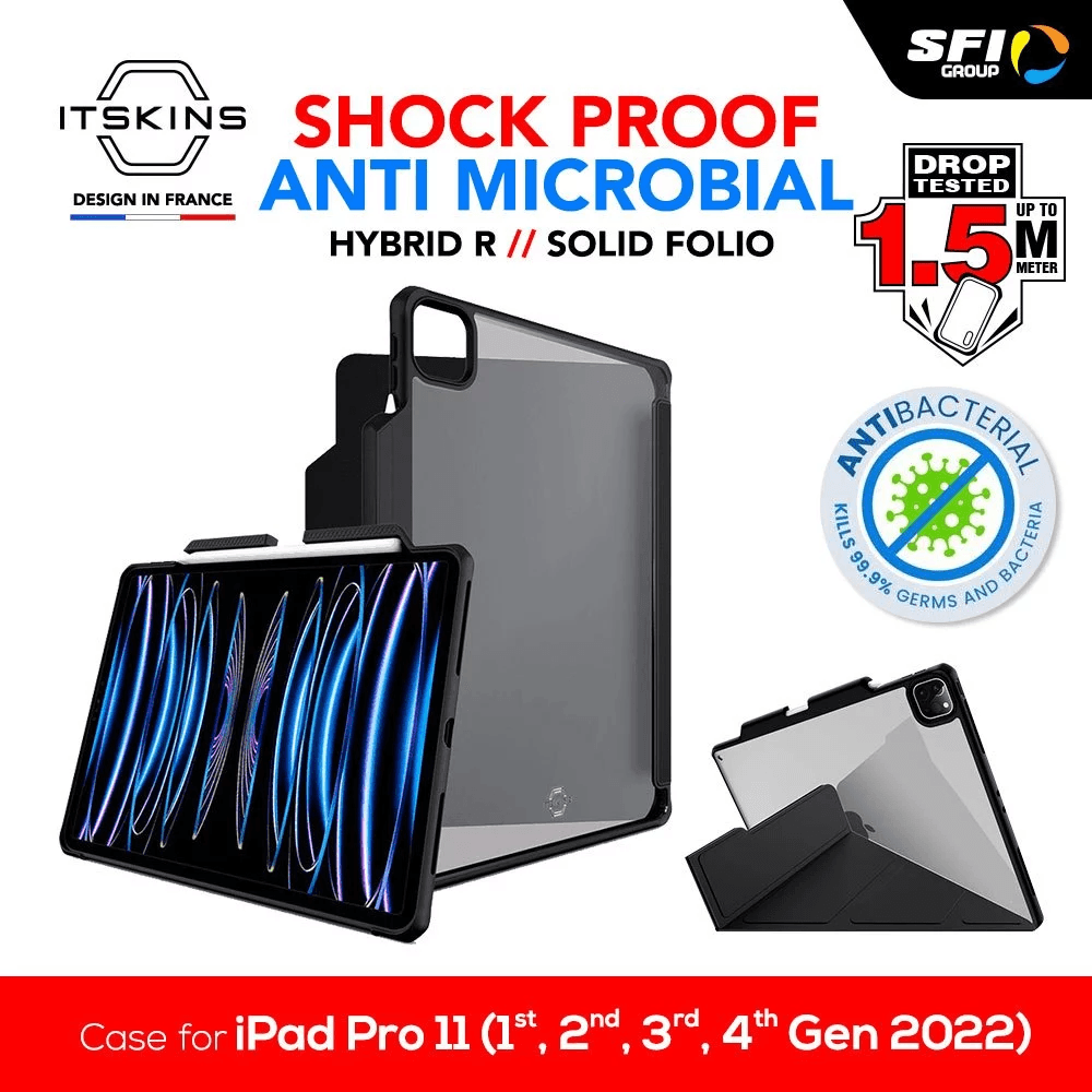 ITSKINS Case iPad Pro 13" (2024) / 11" (1ST-5TH Gen) - Hybrid Solid Folio - Casing Hardcase Black - SFI Group