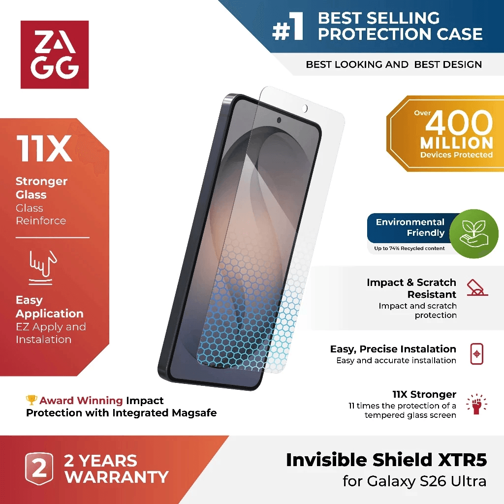 ZAGG Samsung Galaxy S26 Ultra Tempered Glass - XTR5 Invisible Shield Anti Blue Light - Screen Proector - Anti Gores - SFI Group