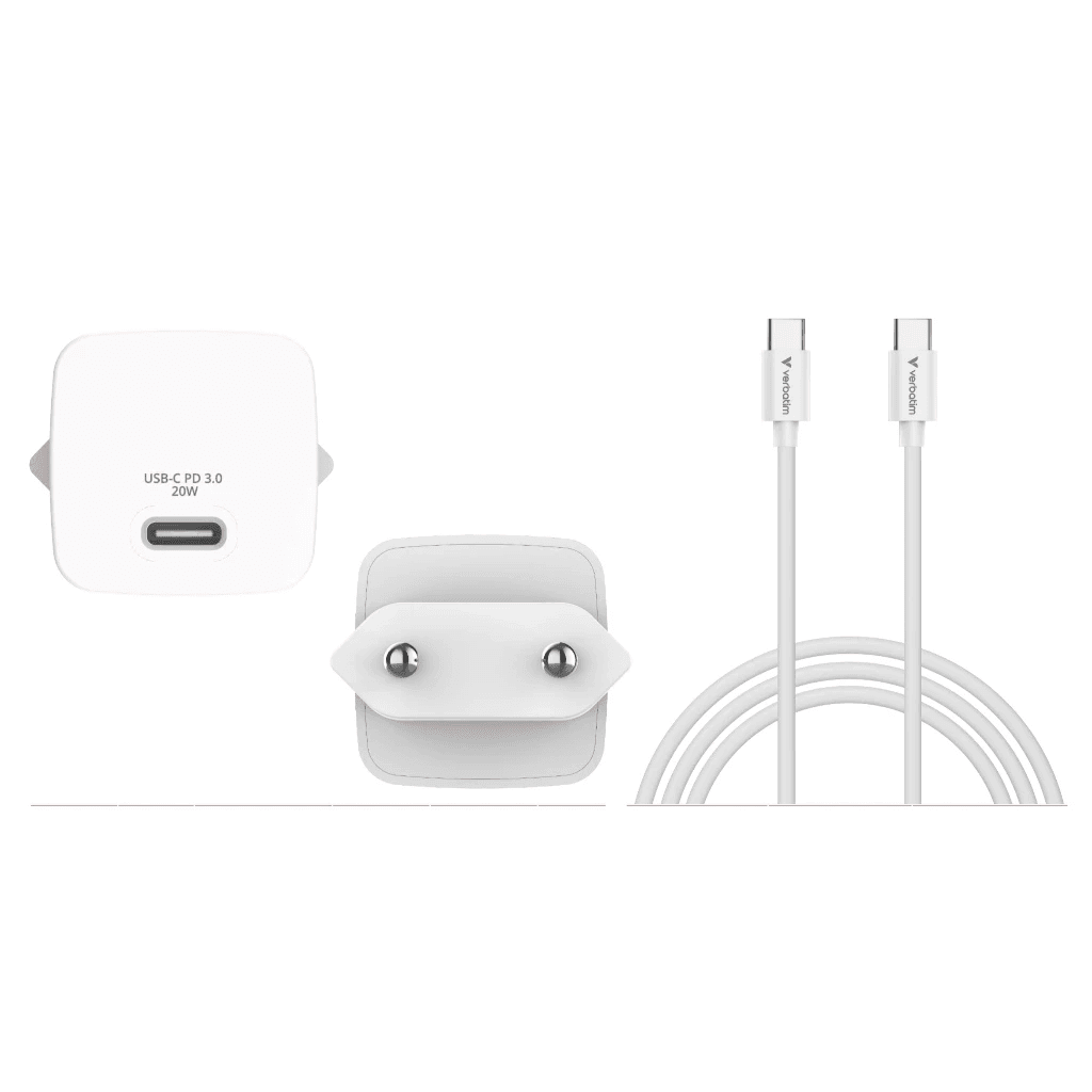 Verbatim - Wall Charger Mini GaN 20W + Cable C to C 60W 1M - Kepala Charging Kabel - 32396 - White - SFI Group - 4