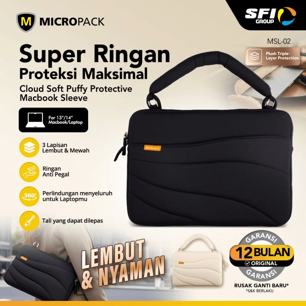 Micropack Sleeve Laptop 13" / 14" inch MacBook - Cloud Soft Puffy - 360 Protection Sleeve - MSL-02 - SFI Group