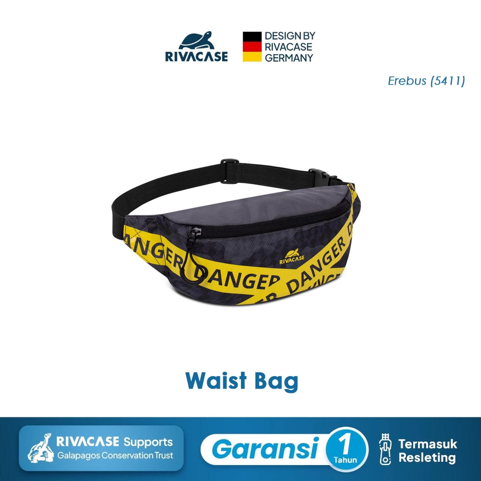 RIVACASE Tas Pinggang Pria Waist Bag Water Resistant | Erebus (5411) - Camo Black & Grey | Tas pinggang | Mini Sling Bag | Mini Bag Pria | Tas Kecil | Tas Kecil Pria