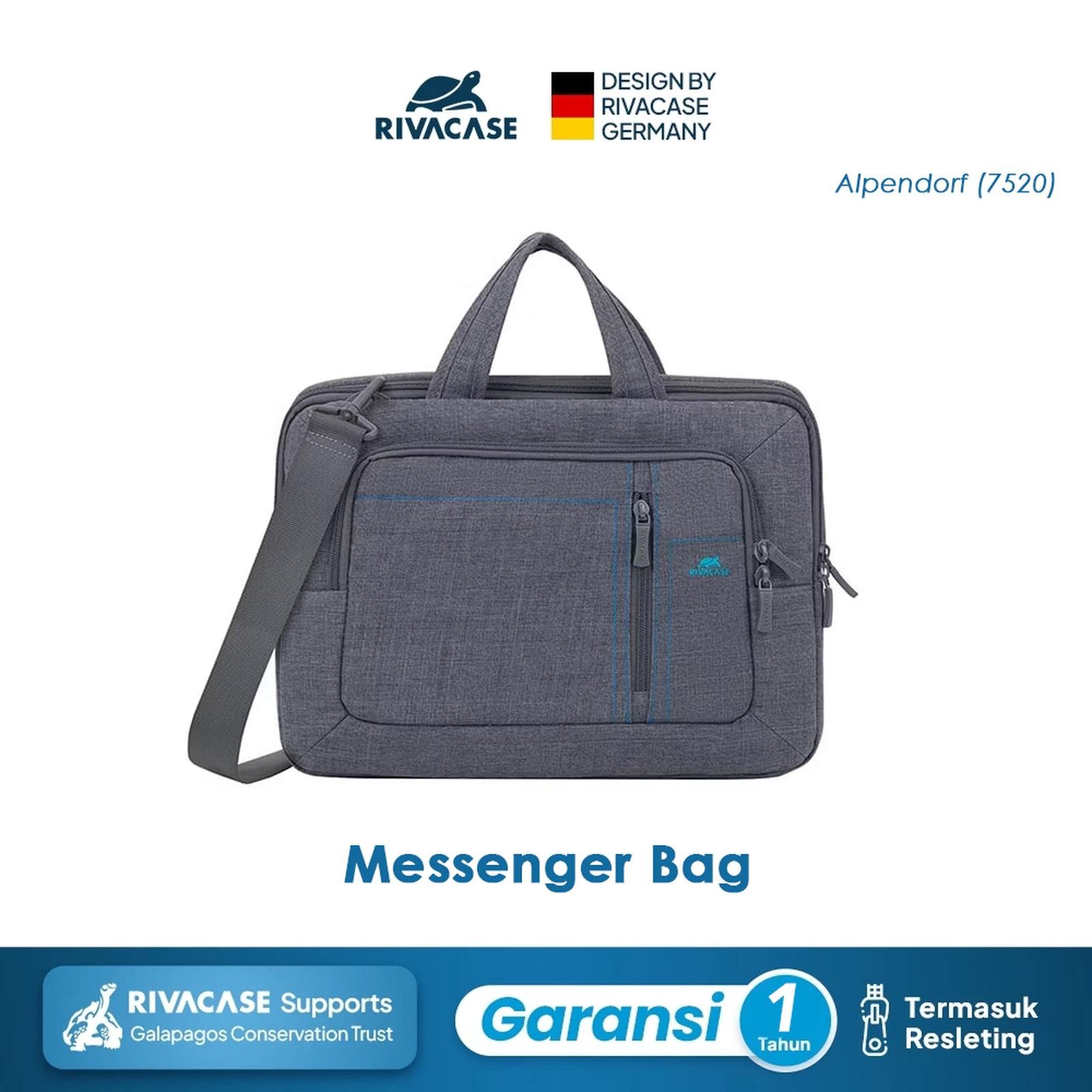 RIVACASE Tas Laptop Selempang Messenger Bag 13.3 Inch Water Resistant | Alpendorf (7520) - Grey | Tas Laptop