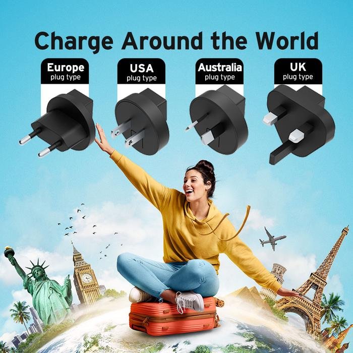 Mophie Wall Global Adapter Adaptor + Travel Charger Charging Pluf Fixec USB C 40w - Black - SFI Group - 3