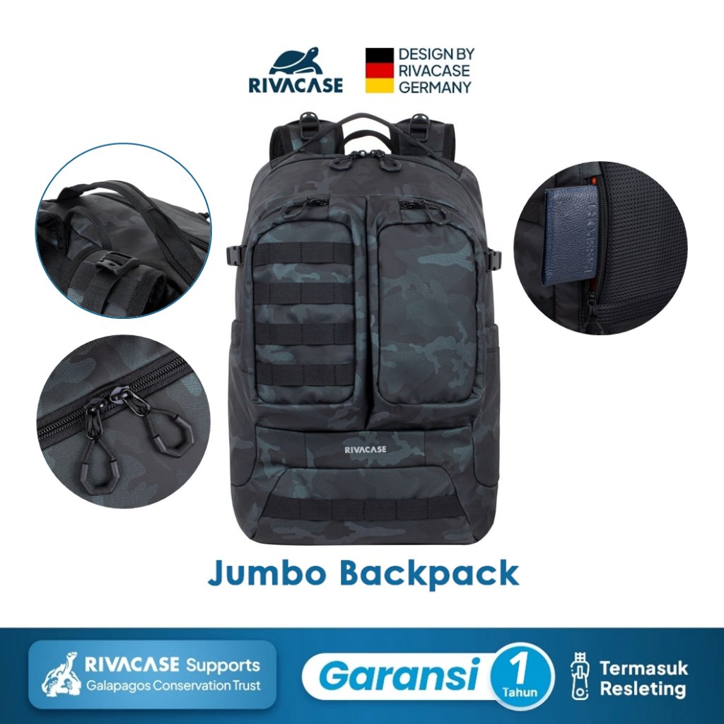 RIVACASE Backpack Laptop 17.3 Inch Gaming Sherwood 7661 - 32L Large Camo Navy Original