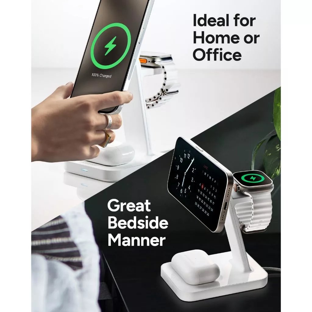 Mophie Charger Wireless Station - 3 in 1 - Qi2 15W - Charging Stand - White - SFI Group - 3