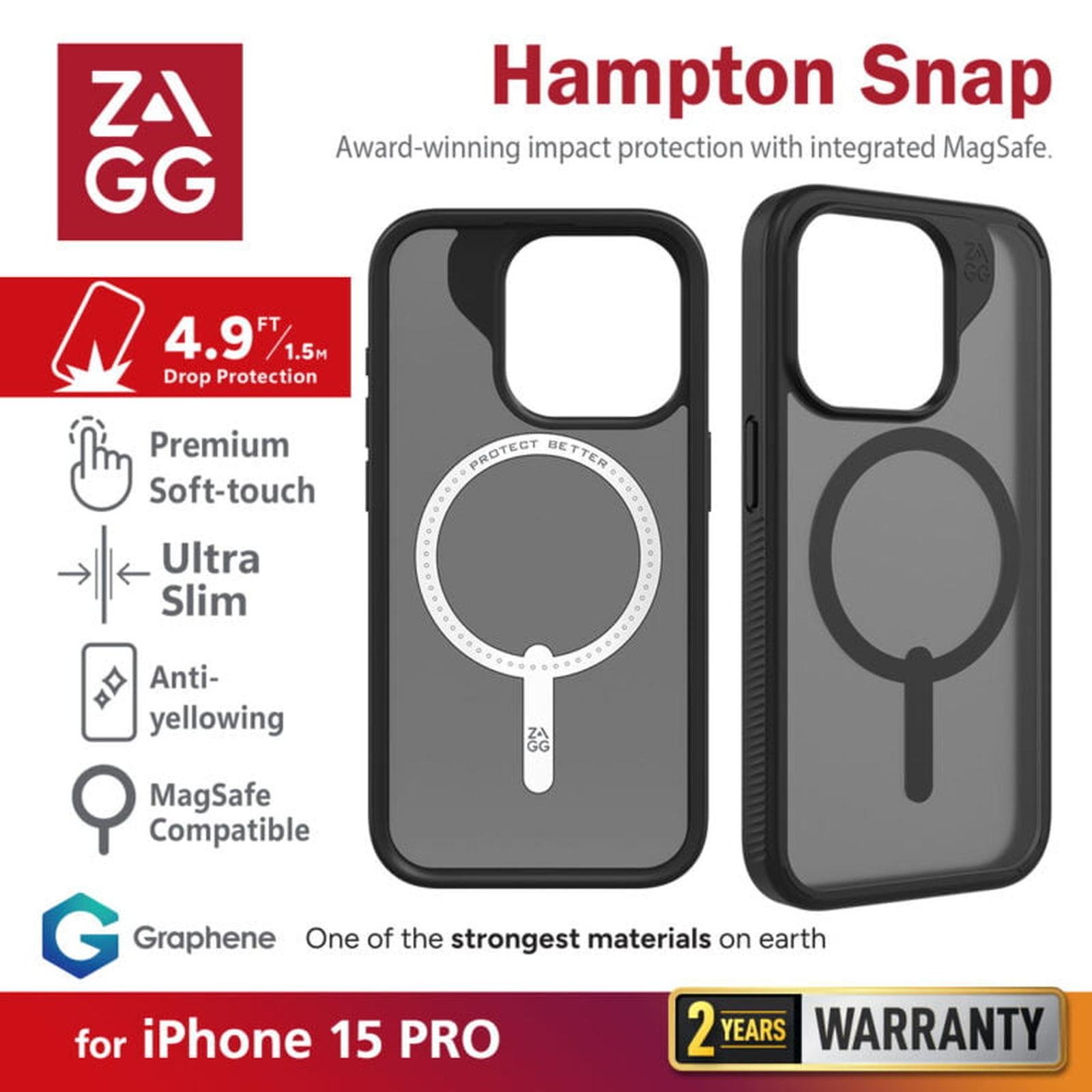 ZAGG Case Magsafe For Iphone 15/15 Pro/15 Pro Max Zagg Casing Essential Hampton Black Matte - SFI Group