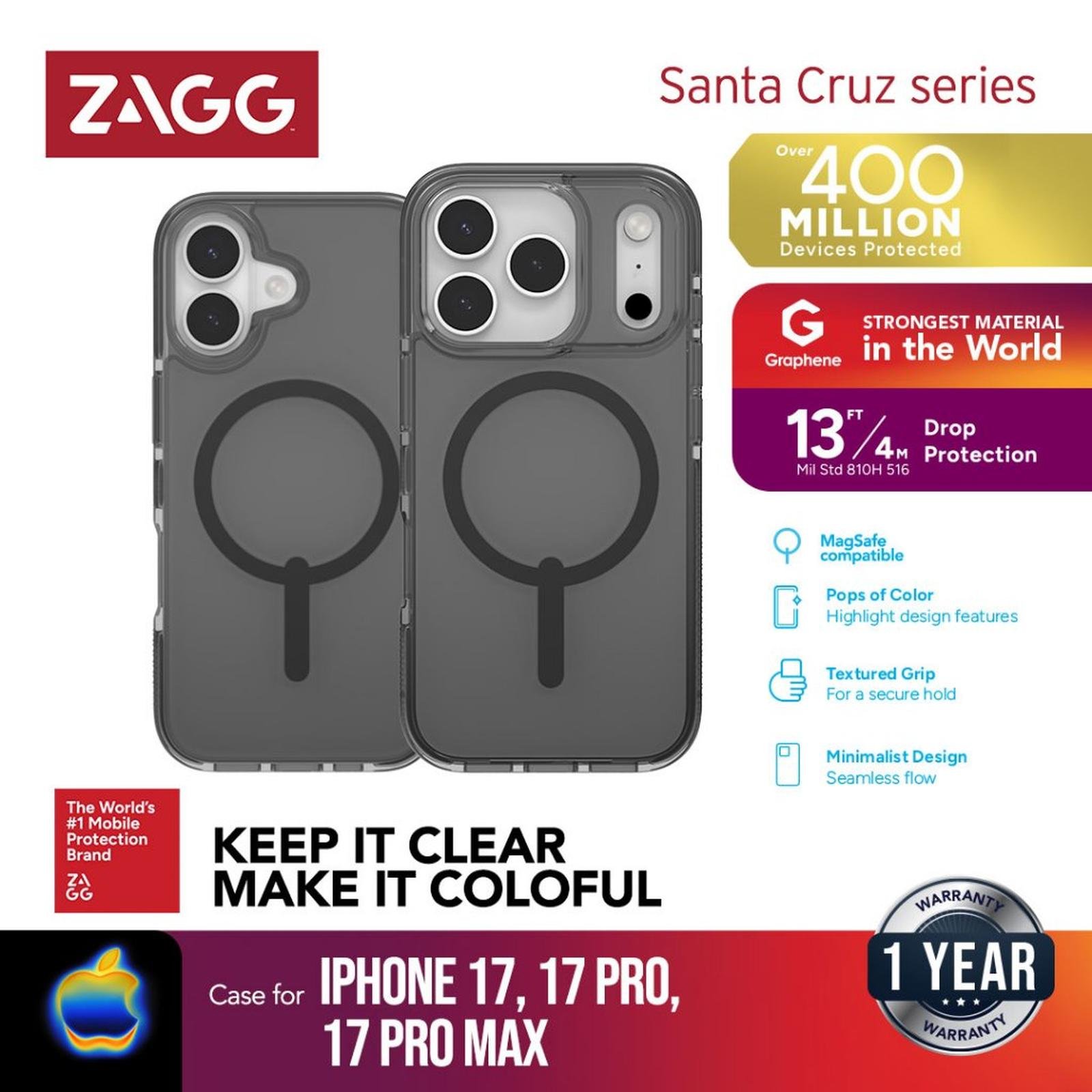 Zagg Case For iPhone 17 / Pro / Pro Max - Santa Cruz - Snap - Midnight Black - Casing HP Iphone 17 - SFI Group
