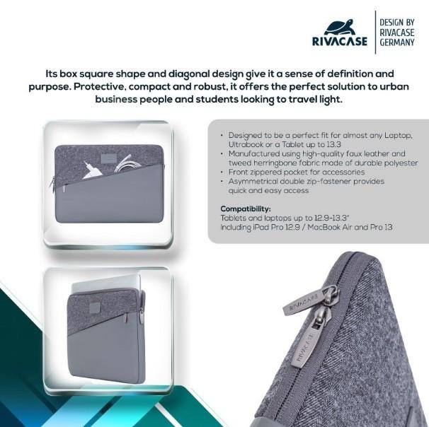 RIVACASE Tas Laptop Sleeve Case Pelindung Laptop 13.3 Inch Water Resistant | Egmont (7903) | Sleeve MacBook - 4