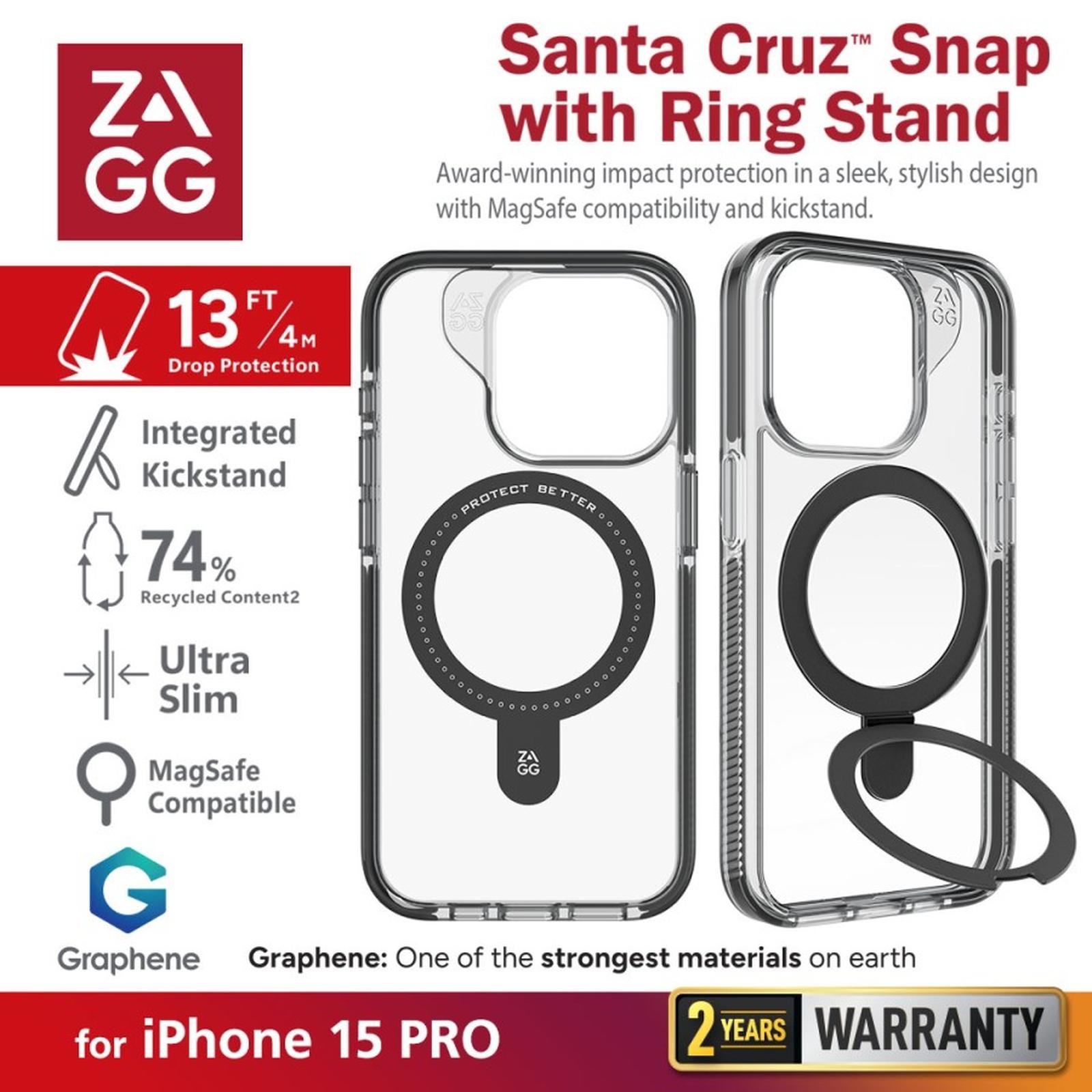 ZAGG Case Magsafe iPhone 15/15 Pro/15 Pro Max Snap Casing Santa Cruz Kickstand Kick Stand - SFI Group