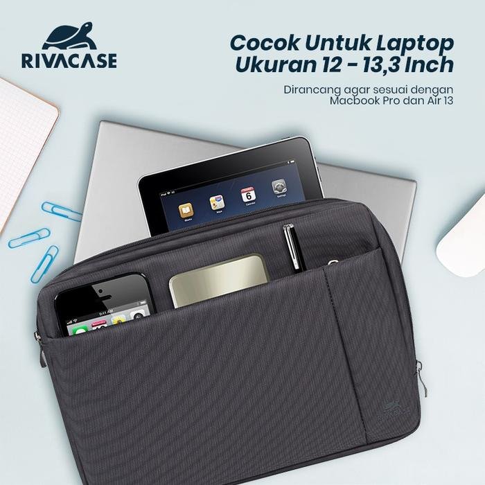 RIVACASE Tas Laptop Sleeve Case Pelindung Laptop 13.3 Inch Water Resistant | Central (8203) - Black | Sleeve MacBook - 2