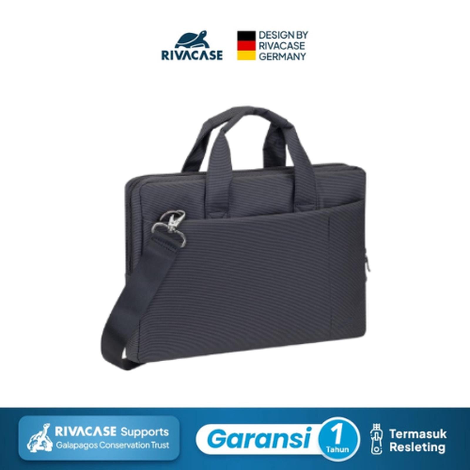 RIVACASE Tas Laptop Selempang Messenger Bag 13.3 Inch Water Resistant | Central (8221) - Black - Blue