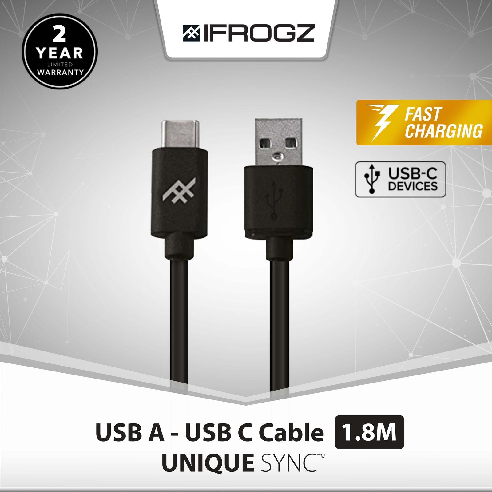 IFROGZ CABLE USB A to USB C CHARGE & SYNC 1 Meter - 1.8 Meter Cable USB A To Type C Kabel USB A To Type C Cable Data Kabel Data Charging - SFI Group