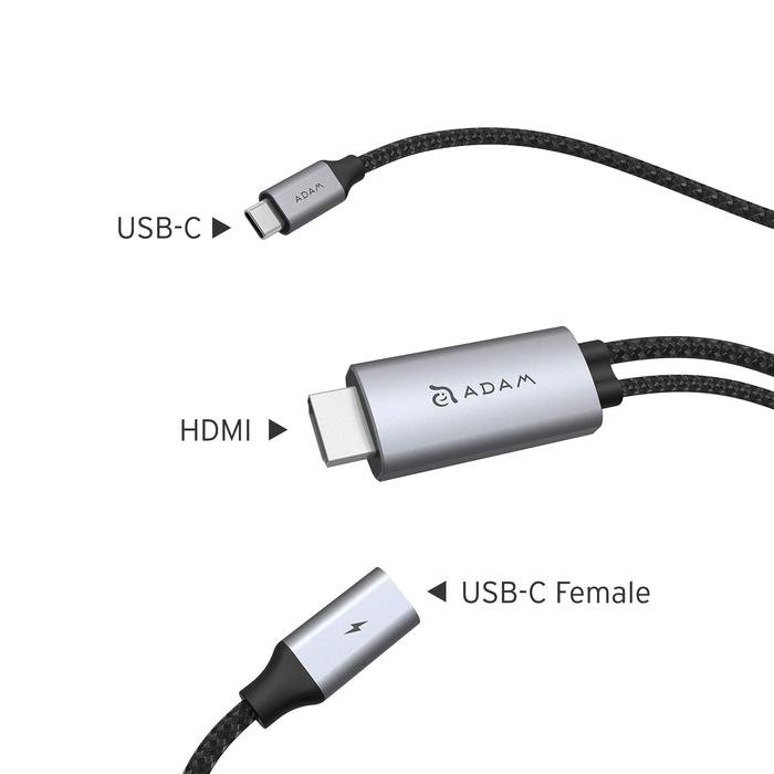 Adam Elements Data Converter & Cable Data USB-C to HDMI & Type-C PD 100W 180 cm - Fast Charging - Kabel Charger - Casa H180 - ACBADH180M - SFI Group - 5