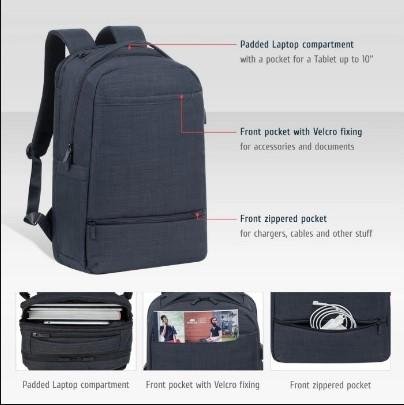 RIVACASE Backpack Laptop 17.3 Inch Gaming MacBook Pro 16 Biscayne 8365 - Water Resistant Black / Blue Original - 4