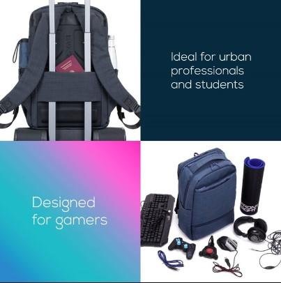 RIVACASE Backpack Laptop 17.3 Inch Gaming MacBook Pro 16 Biscayne 8365 - Water Resistant Black / Blue Original - 3
