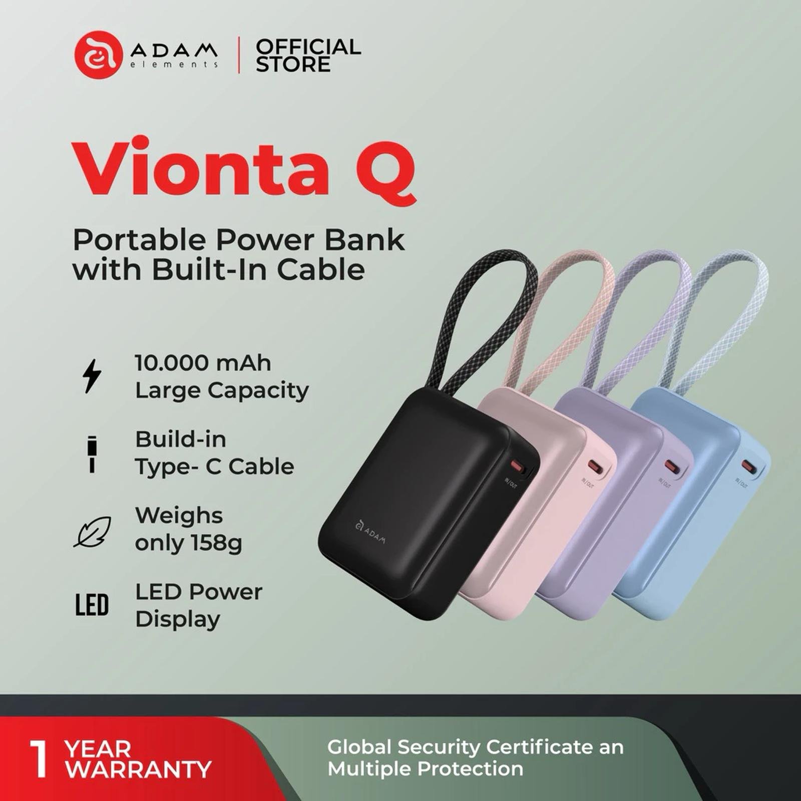 Adam Elements - Powerbank CCC Fast Charging 10000 10.000 mAh - 22.5W - Power Bank Vionta Q - SFI Group
