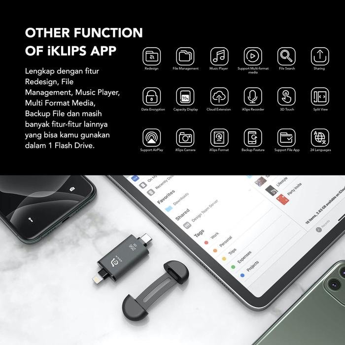 Adam Elements iKlips C 128GB USB C & Lightning Flash Drive OTG for iPhone Android Macbook Laptop - SFI Group - 4