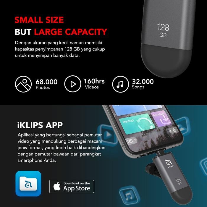 Adam Elements iKlips C 128GB USB C & Lightning Flash Drive OTG for iPhone Android Macbook Laptop - SFI Group - 5