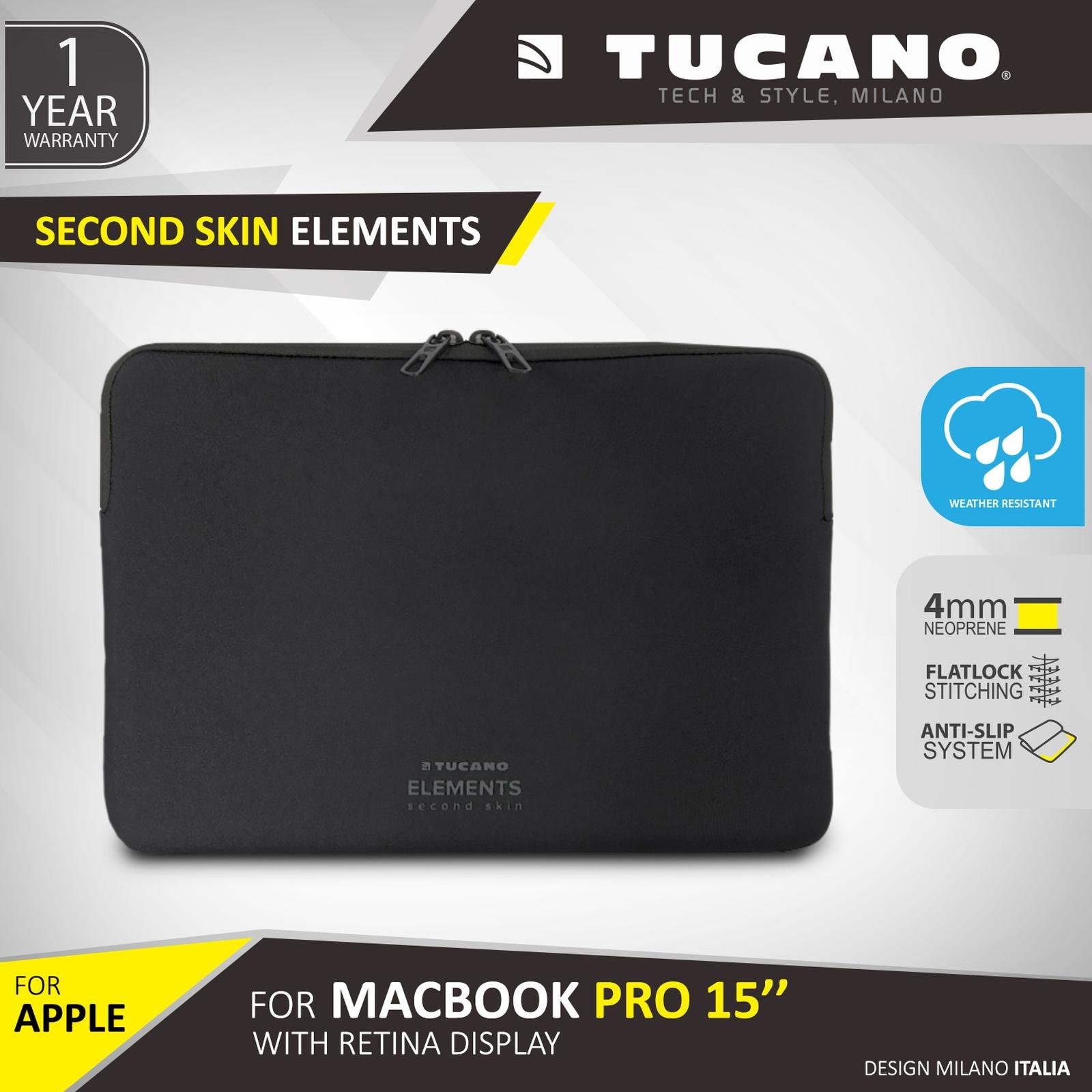 Tucano Sleeve Elements for Laptop/Macbook Pro 15 inch Retina Nero (BF-E-MB15) Tas Case Pelindung Bag Cover Casing - SFI Group