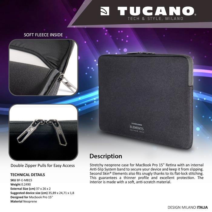 Tucano Sleeve Elements for Laptop/Macbook Pro 15 inch Retina Nero (BF-E-MB15) Tas Case Pelindung Bag Cover Casing - SFI Group - 3