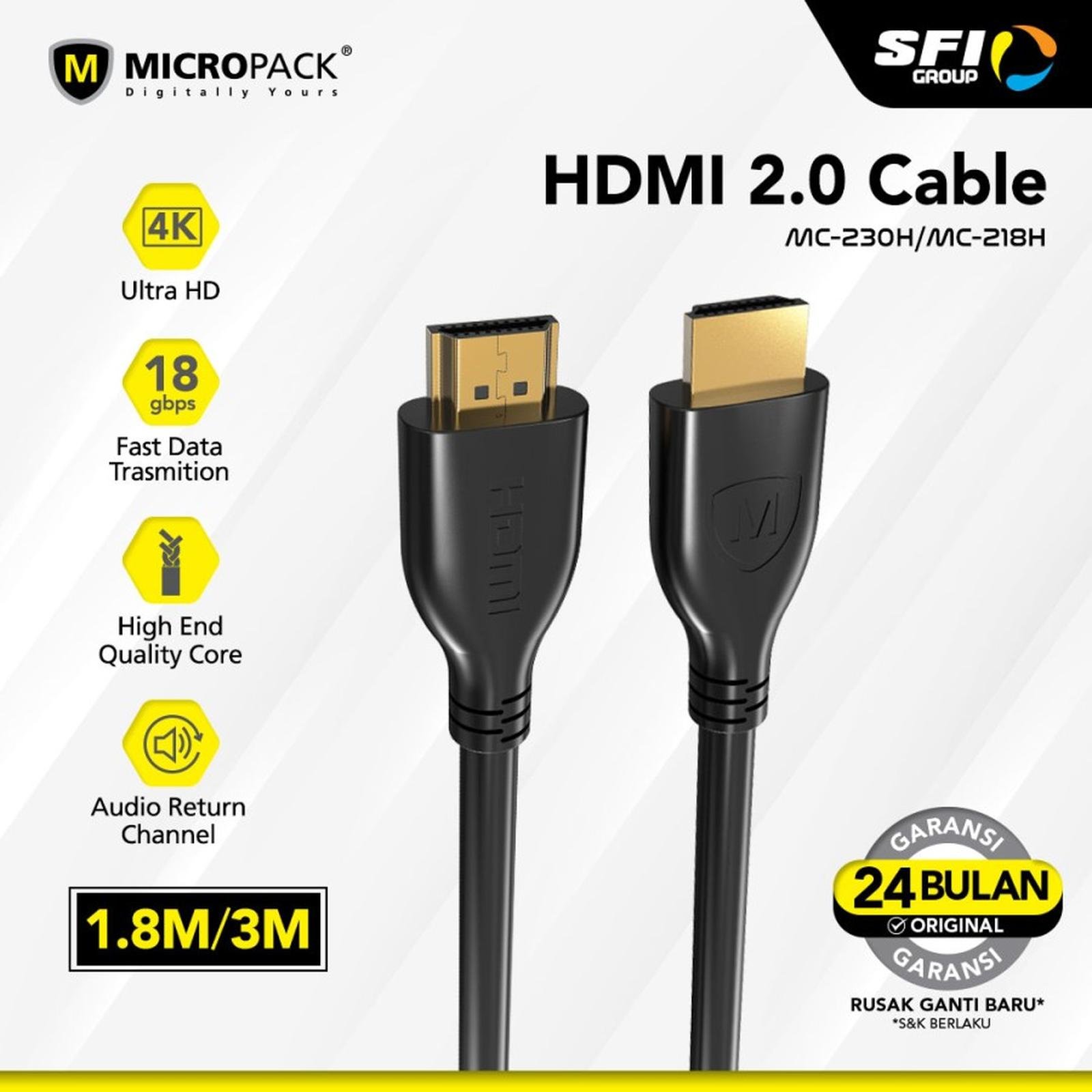 Micropack HDMI 2.0 Cable Vision Plus 1.8 & 3 M - Kabel MC-218H/MC-230H - SFI Group