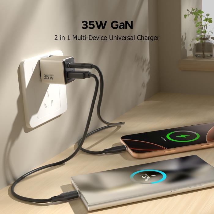 Micropack Wall Charger with Travel Adapter - Fast Charging - 35watt - GaN - Dual Port USB-C & USB-A - MWC-235 - 3