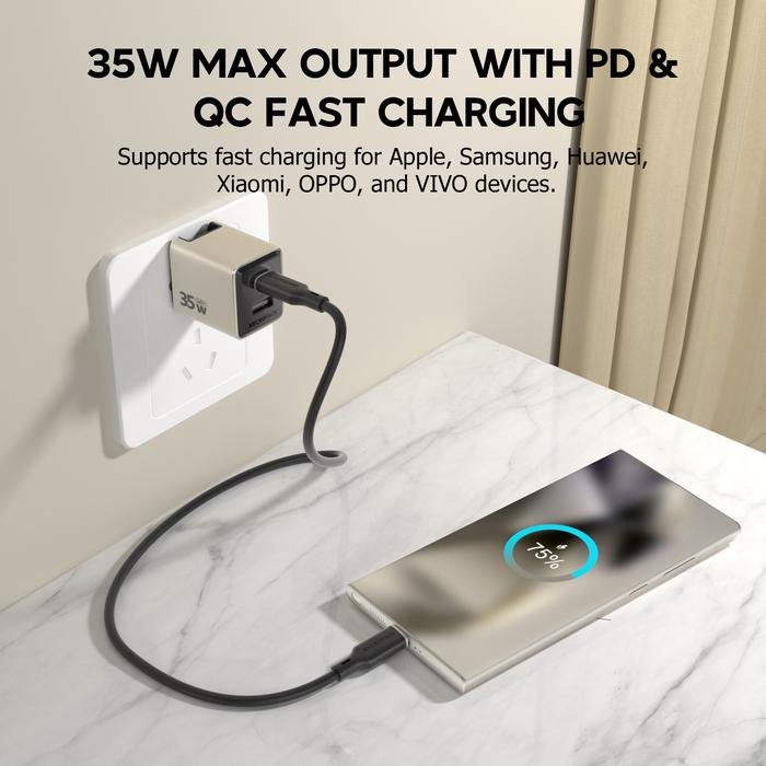Micropack Wall Charger with Travel Adapter - Fast Charging - 35watt - GaN - Dual Port USB-C & USB-A - MWC-235 - 2
